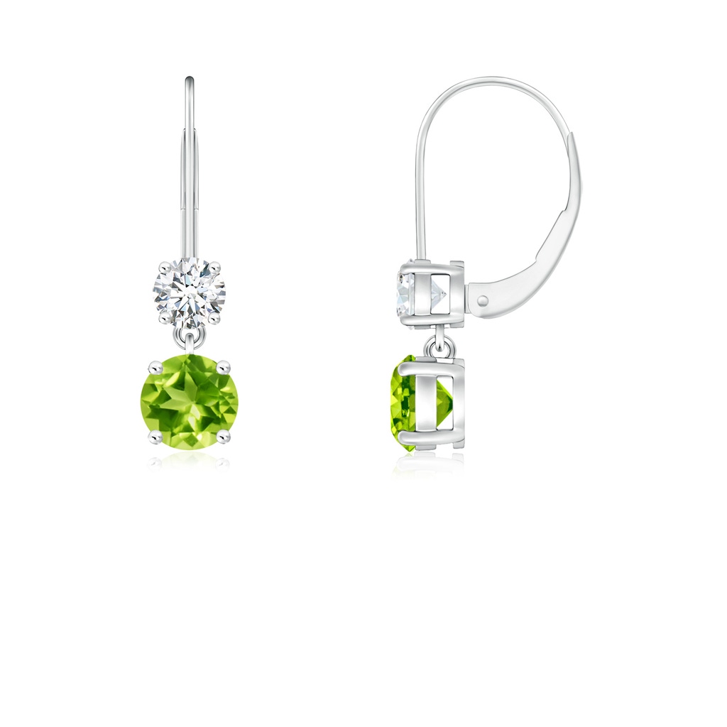 4mm AAA Round Peridot Leverback Dangle Earrings with Diamond in White Gold