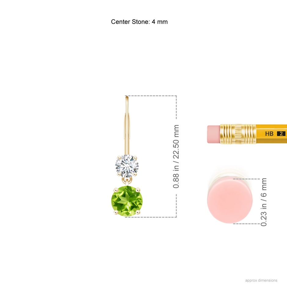 4mm AAA Round Peridot Leverback Dangle Earrings with Diamond in Yellow Gold product image