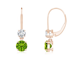 4mm AAAA Round Peridot Leverback Dangle Earrings with Diamond in 10K Rose Gold