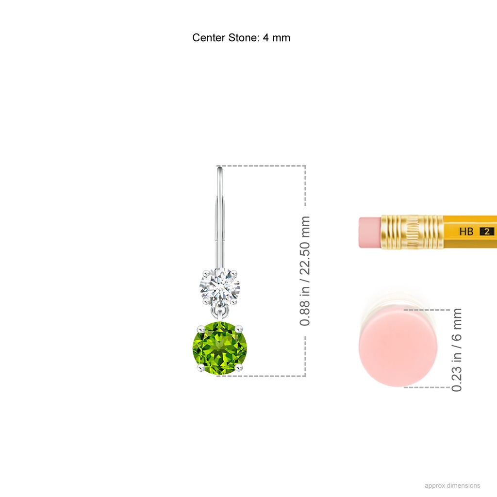4mm AAAA Round Peridot Leverback Dangle Earrings with Diamond in P950 Platinum Product Image