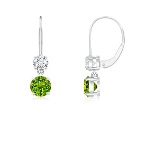 4mm AAAA Round Peridot Leverback Dangle Earrings with Diamond in White Gold