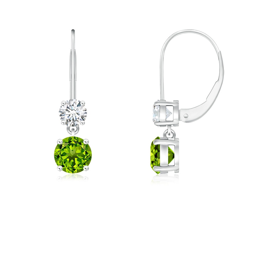 4mm AAAA Round Peridot Leverback Dangle Earrings with Diamond in White Gold 