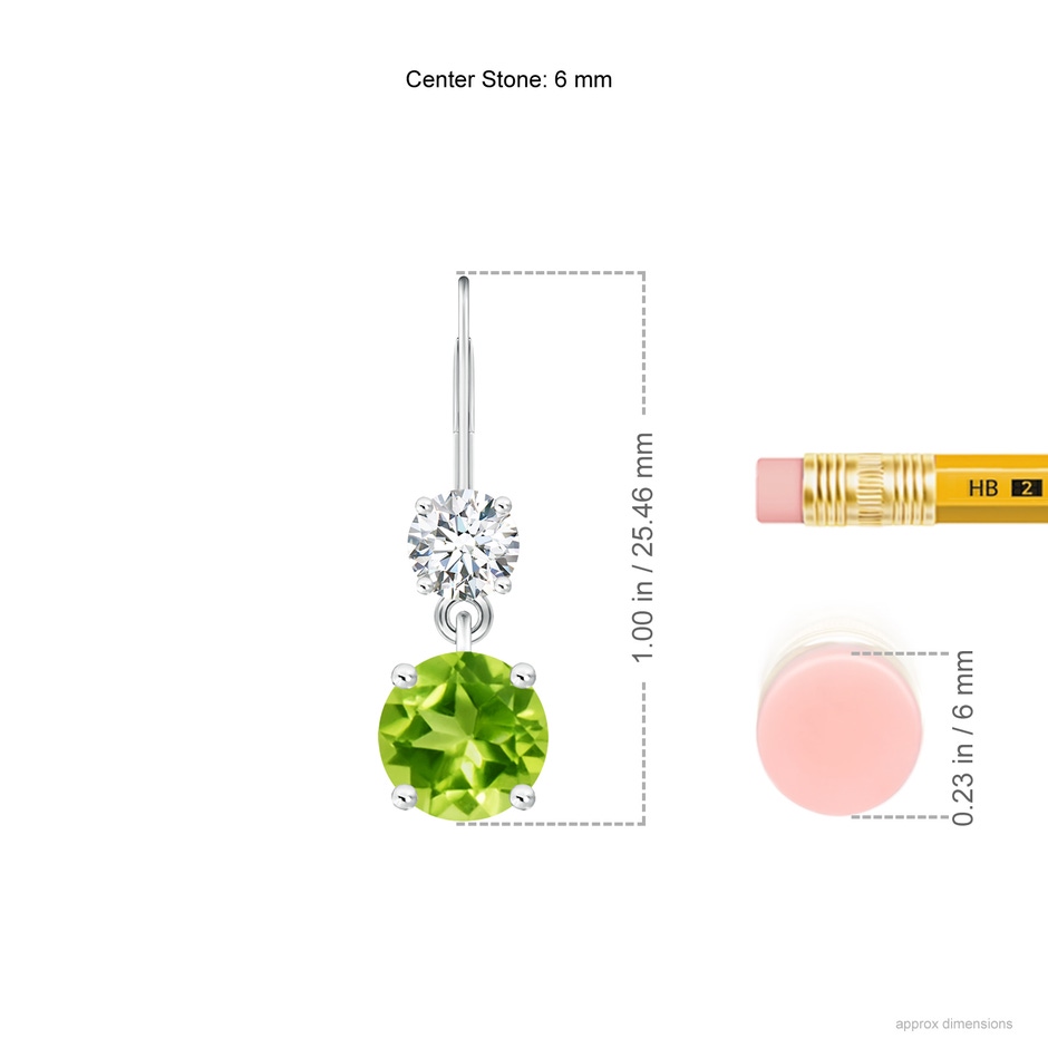 6mm AAA Round Peridot Leverback Dangle Earrings with Diamond in White Gold product image