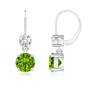 6mm AAAA Round Peridot Leverback Dangle Earrings with Diamond in P950 Platinum