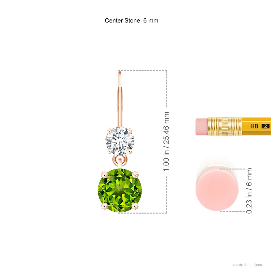 6mm AAAA Round Peridot Leverback Dangle Earrings with Diamond in Rose Gold product image