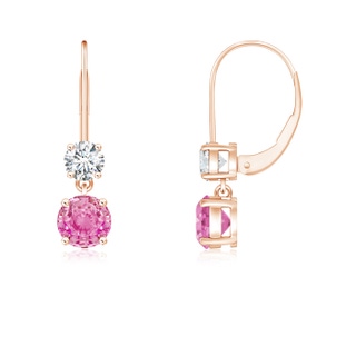 4mm AA Round Pink Sapphire Leverback Dangle Earrings with Diamond in 10K Rose Gold
