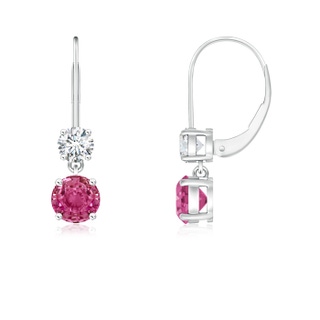 4mm AAAA Round Pink Sapphire Leverback Dangle Earrings with Diamond in P950 Platinum