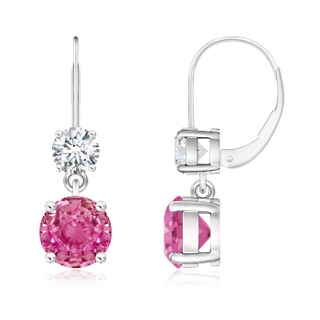 6mm AAA Round Pink Sapphire Leverback Dangle Earrings with Diamond in P950 Platinum
