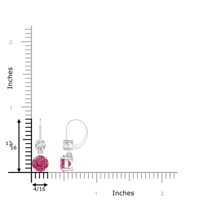 6mm AAAA Round Pink Sapphire Leverback Dangle Earrings with Diamond in White Gold product image