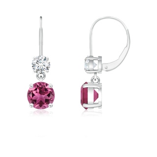 5mm AAAA Round Pink Tourmaline Leverback Dangle Earrings with Diamond in P950 Platinum