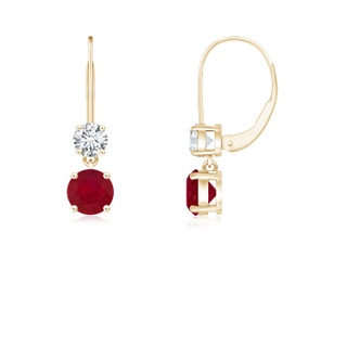4mm AA Round Ruby Leverback Dangle Earrings with Diamond in 9K Yellow Gold