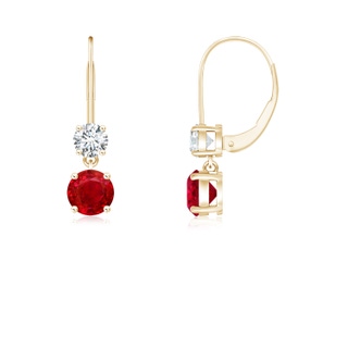 4mm AAA Round Ruby Leverback Dangle Earrings with Diamond in 10K Yellow Gold