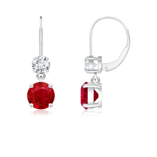 5mm AAA Round Ruby Leverback Dangle Earrings with Diamond in 10K White Gold