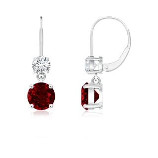 5mm AAAA Round Ruby Leverback Dangle Earrings with Diamond in 10K White Gold