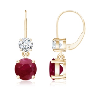 7mm A Round Ruby Leverback Dangle Earrings with Diamond in 9K Yellow Gold
