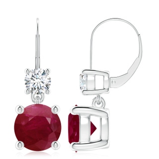 9mm A Round Ruby Leverback Dangle Earrings with Diamond in P950 Platinum