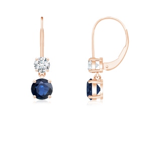 4mm AA Round Blue Sapphire Leverback Dangle Earrings with Diamond in 10K Rose Gold