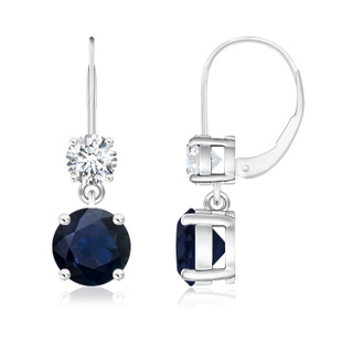 7mm A Round Blue Sapphire Leverback Dangle Earrings with Diamond in P950 Platinum