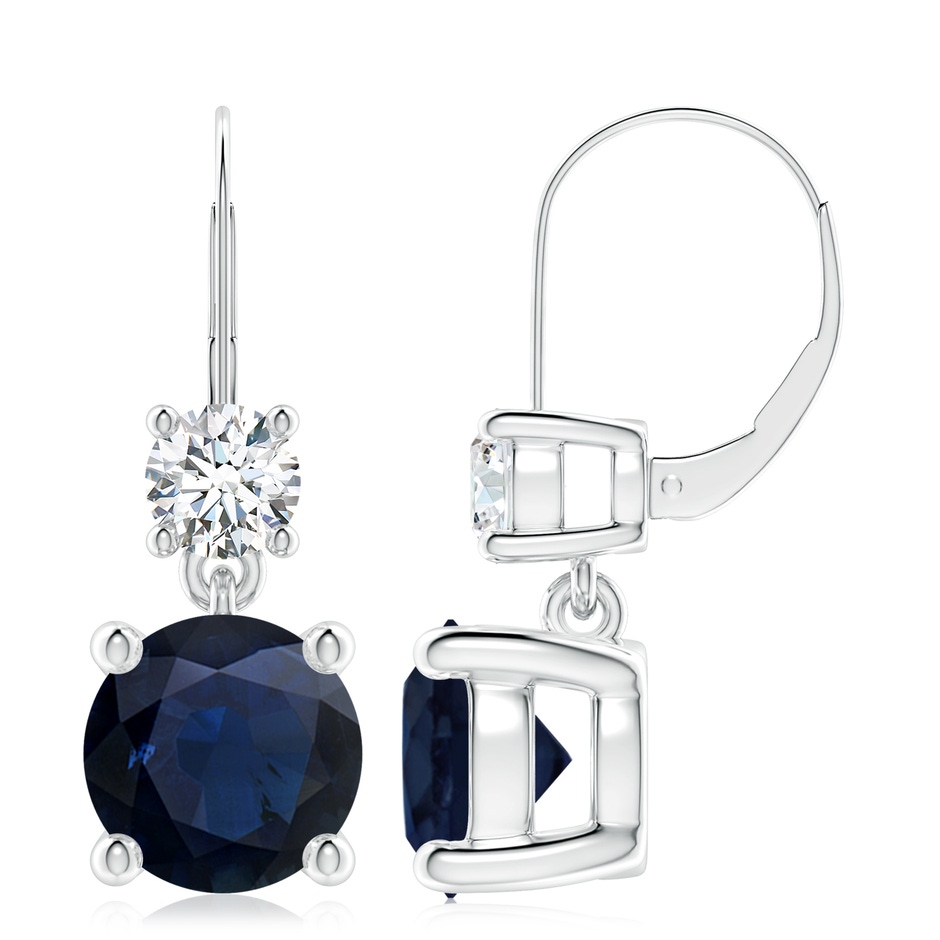 9mm A Round Blue Sapphire Leverback Dangle Earrings with Diamond in P950 Platinum 