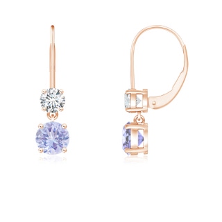 4mm A Round Tanzanite Leverback Dangle Earrings with Diamond in 9K Rose Gold