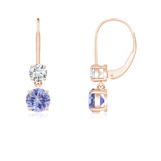 4mm AA Round Tanzanite Leverback Dangle Earrings with Diamond in 9K Rose Gold
