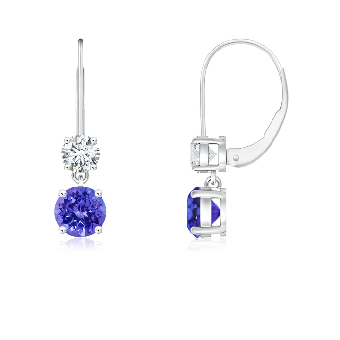4mm AAAA Round Tanzanite Leverback Dangle Earrings with Diamond in P950 Platinum
