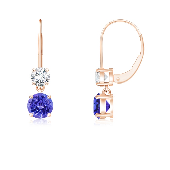 4mm AAAA Round Tanzanite Leverback Dangle Earrings with Diamond in Rose Gold