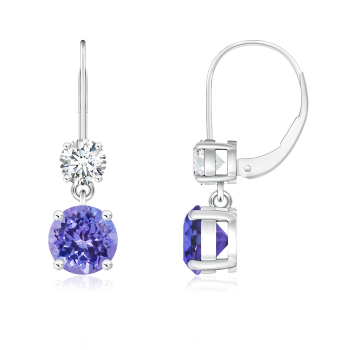 5mm AAA Round Tanzanite Leverback Dangle Earrings with Diamond in White Gold 