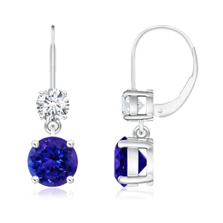 6mm AAAA Round Tanzanite Leverback Dangle Earrings with Diamond in P950 Platinum