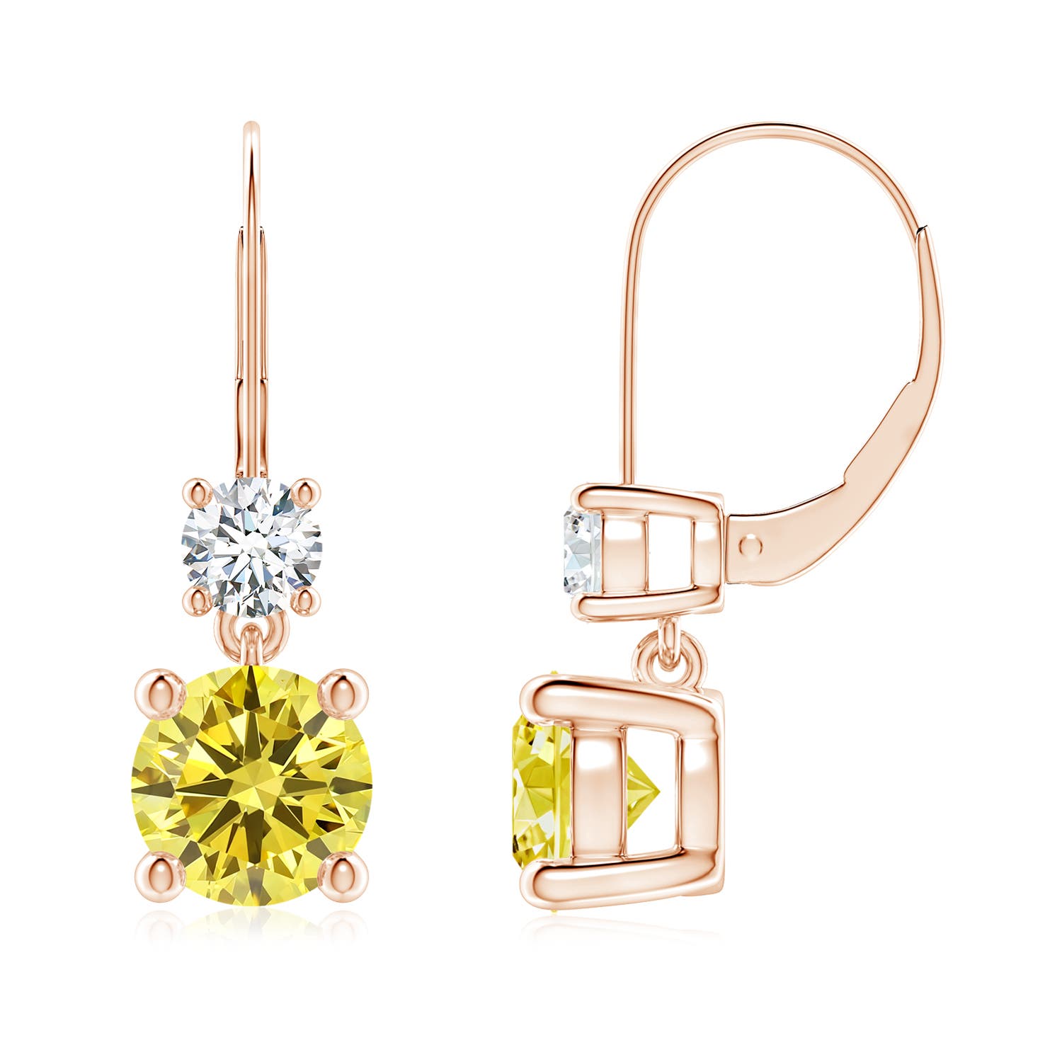 Angara 2.96 CTW Round Fancy Intense Yellow Diamond Leverback Dangle Earrings in 14K Rose Gold