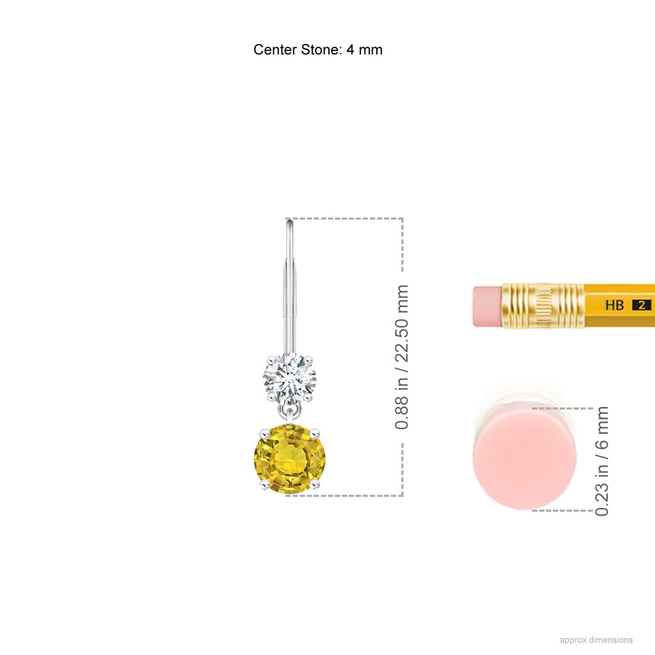 4mm AAAA Round Yellow Sapphire Leverback Dangle Earrings with Diamond in White Gold product image