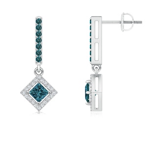 3.6mm AA Floating Princess-Cut Blue Diamond Dangle Earrings in White Gold