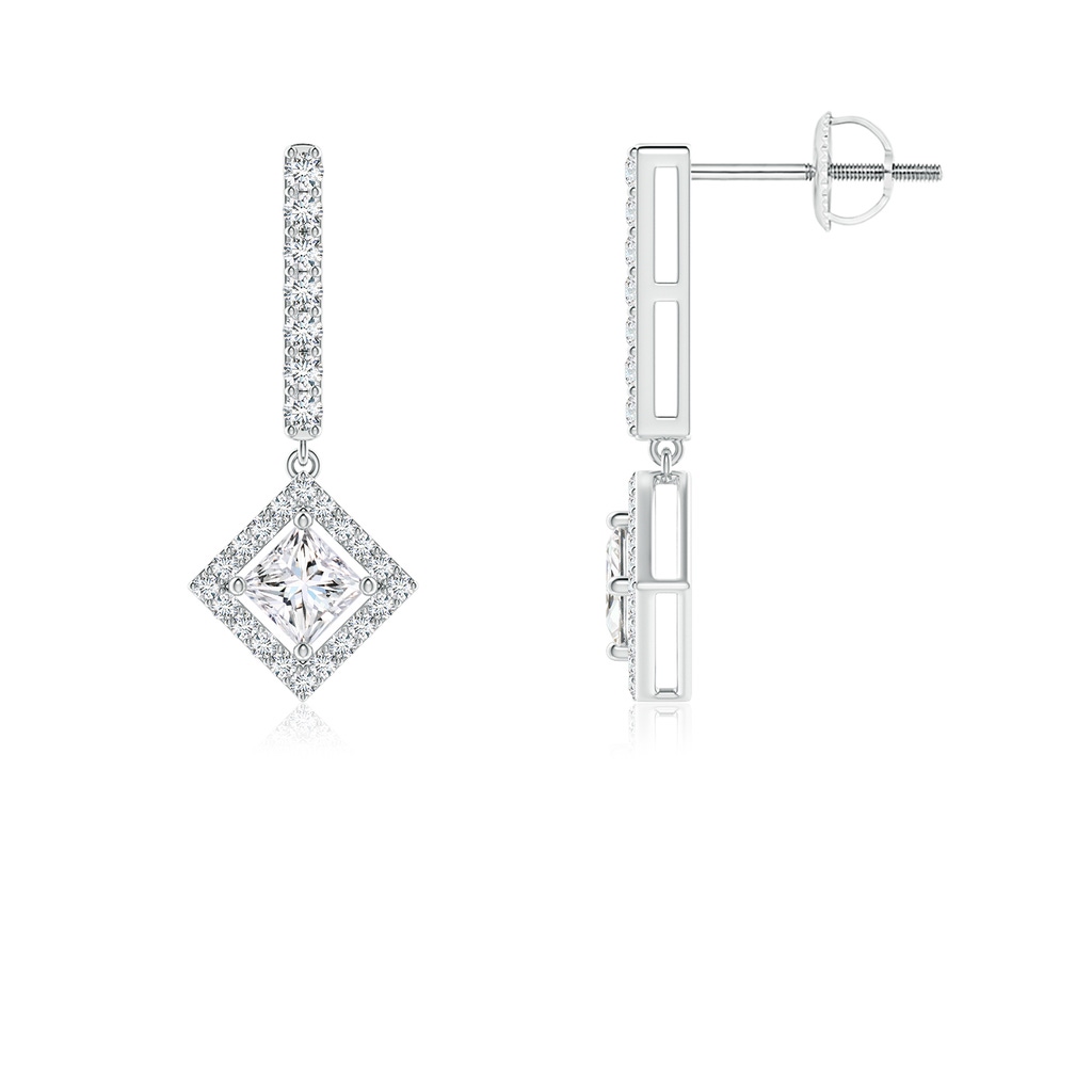 3.4mm GVS2 Floating Princess-Cut Diamond Dangle Earrings in White Gold 