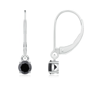 4.1mm A Round Black Diamond Leverback Earrings in White Gold