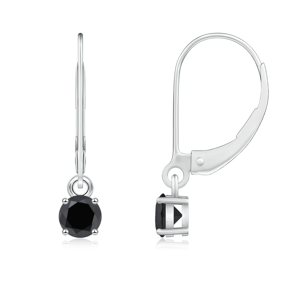 4.1mm AA Round Black Diamond Leverback Earrings in White Gold