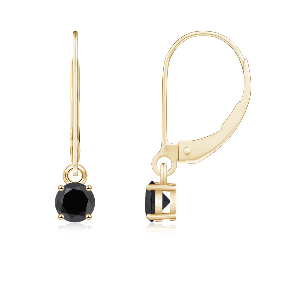 4.1mm AA Round Black Diamond Leverback Earrings in Yellow Gold 