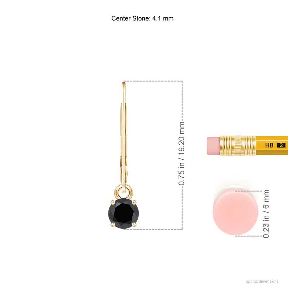 4.1mm AA Round Black Diamond Leverback Earrings in Yellow Gold ruler