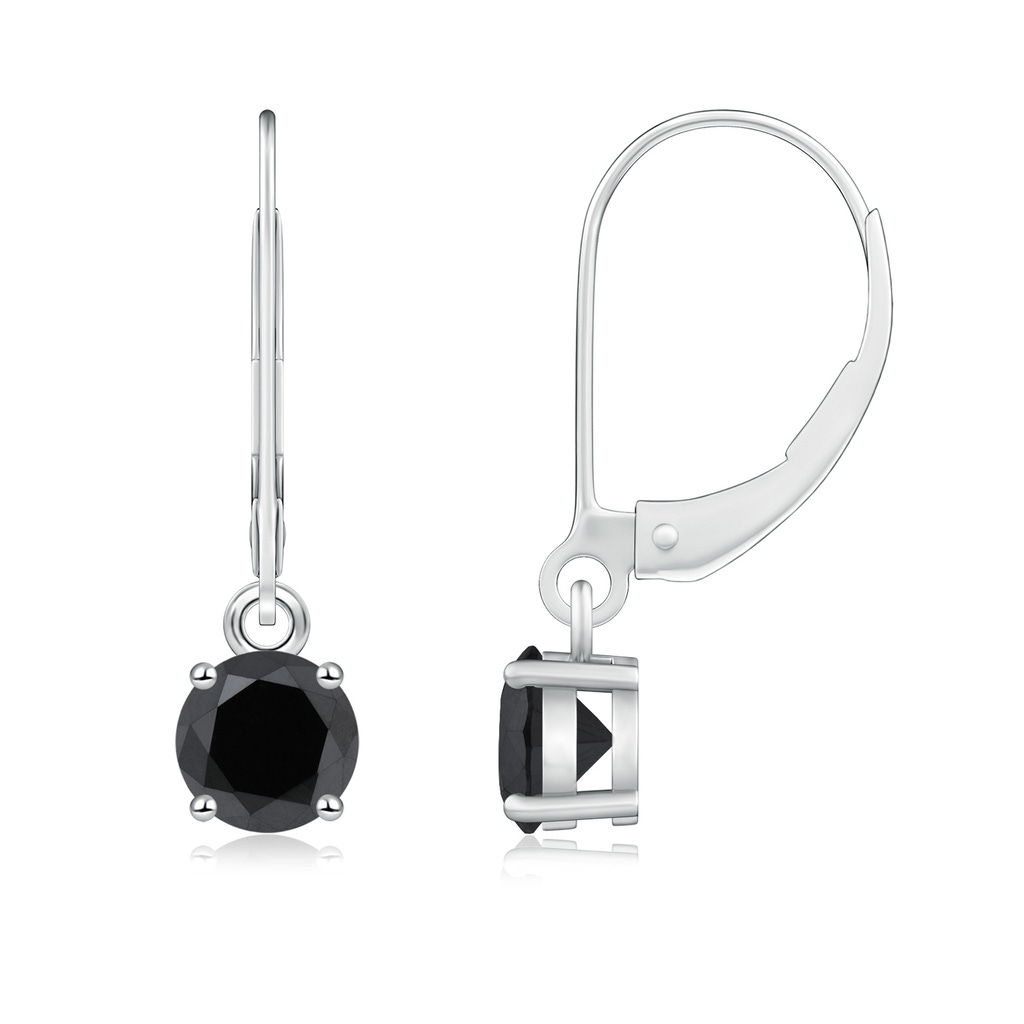 5.1mm AA Round Black Diamond Leverback Earrings in White Gold