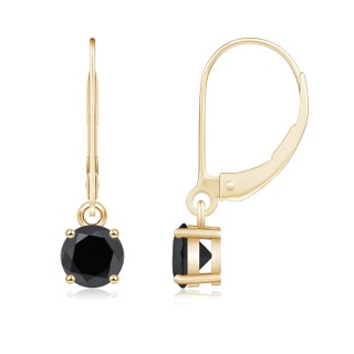 5.1mm AA Round Black Diamond Leverback Earrings in Yellow Gold