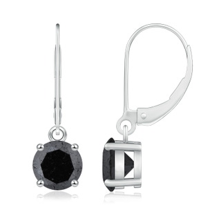 6.5mm A Round Black Diamond Leverback Earrings in White Gold