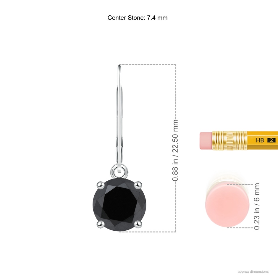7.4mm AA Round Black Diamond Leverback Earrings in P950 Platinum ruler