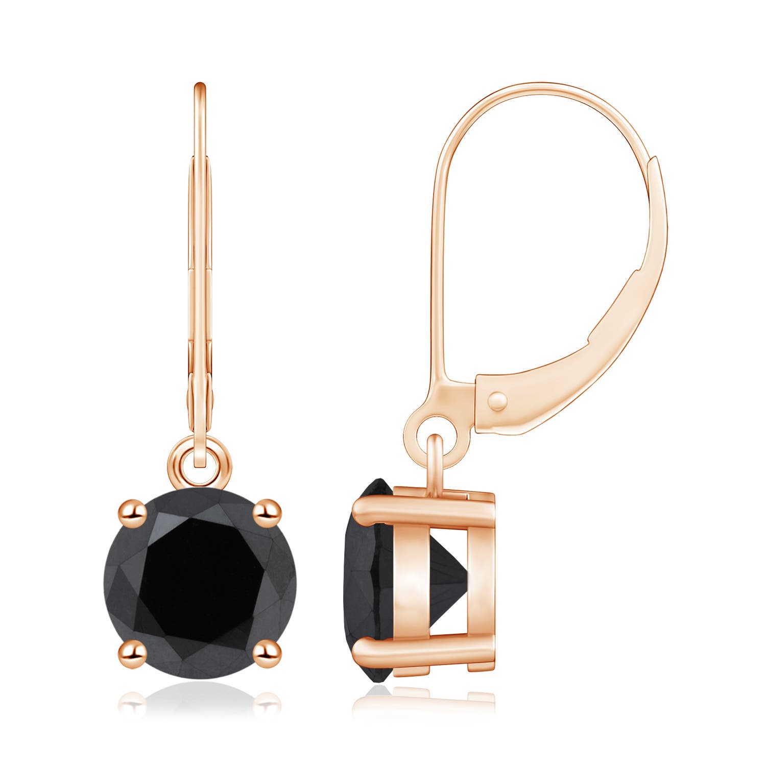 7.4mm AA Round Black Diamond Leverback Earrings in Rose Gold