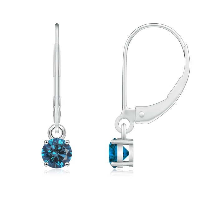 4.1mm AAA Round Enhanced Blue Diamond Leverback Earrings in P950 Platinum