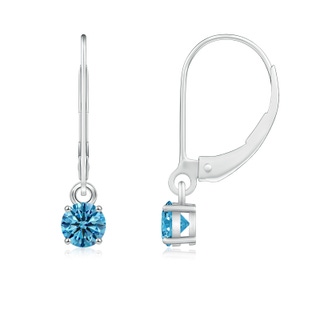 4.1mm AAAA Round Fancy Intense Blue Diamond Leverback Earrings in P950 Platinum