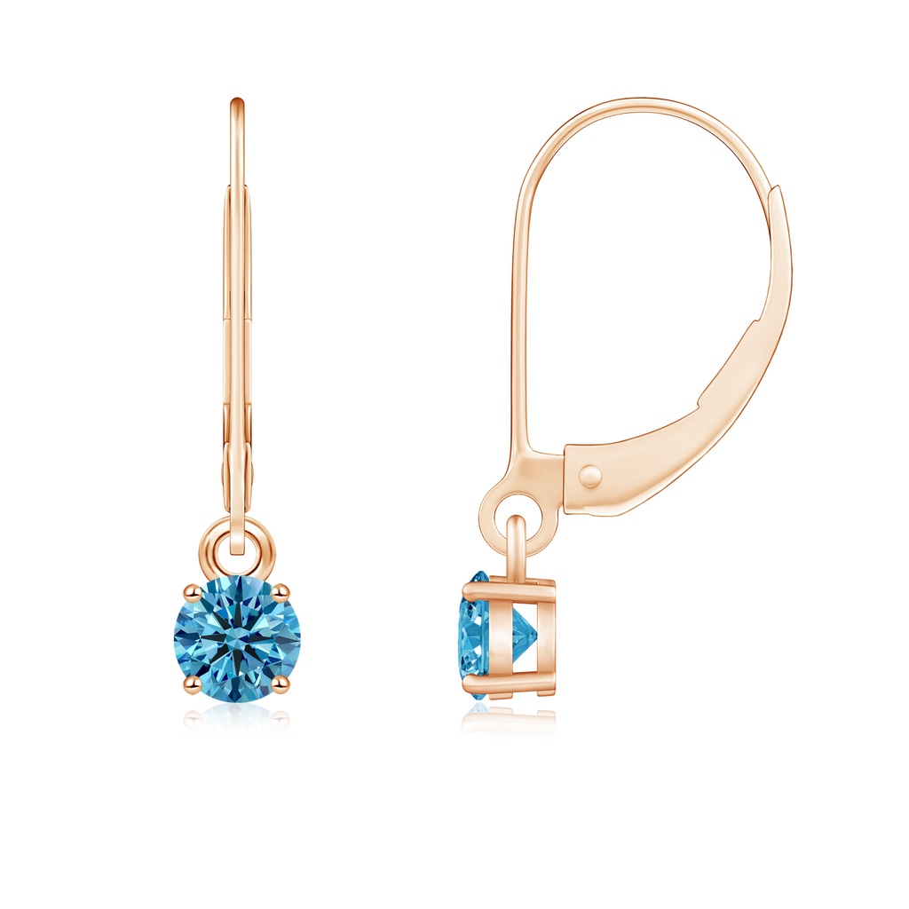 4.1mm AAAA Round Fancy Intense Blue Diamond Leverback Earrings in Rose Gold