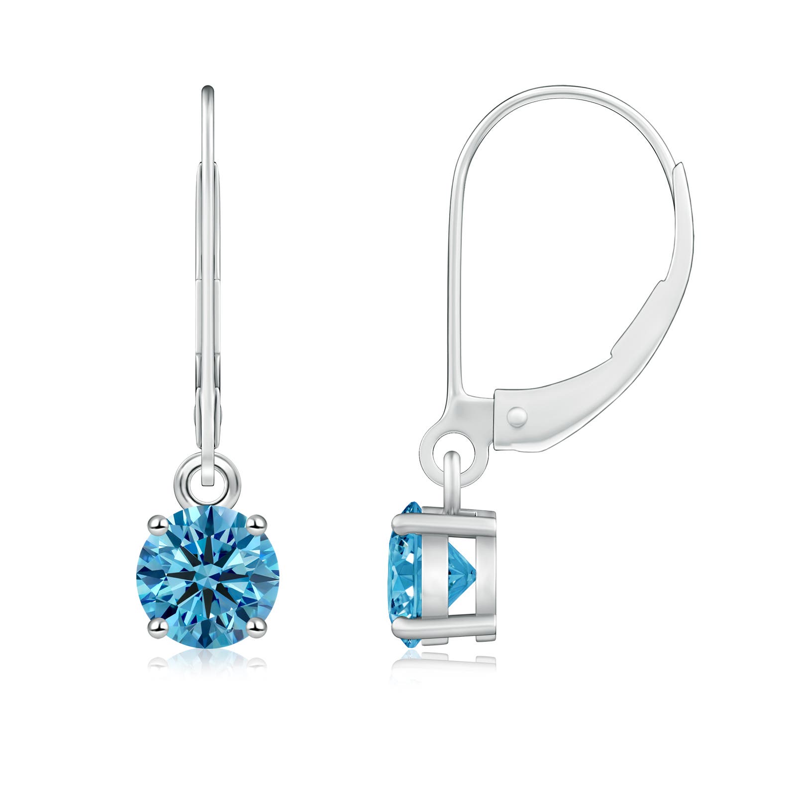 5.1mm AAAA Round Fancy Intense Blue Diamond Leverback Earrings in 18K White Gold
