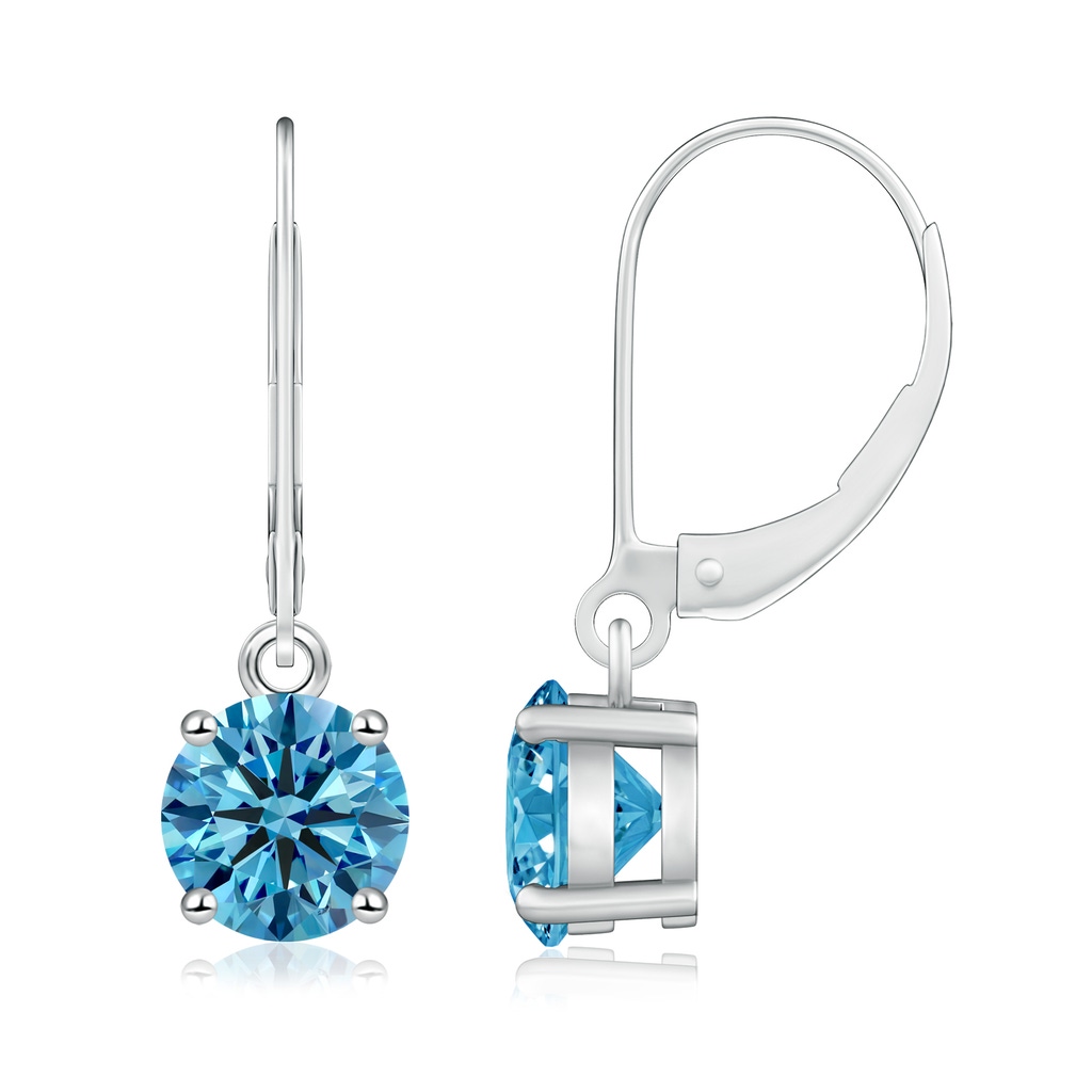 6.5mm AAAA Round Fancy Intense Blue Diamond Leverback Earrings in White Gold