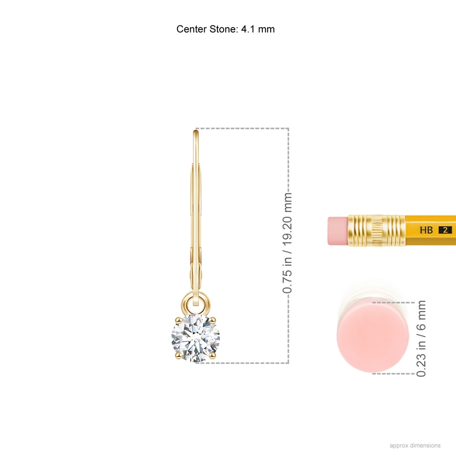 4.1mm GVS2 Round Diamond Leverback Earrings in Yellow Gold ruler