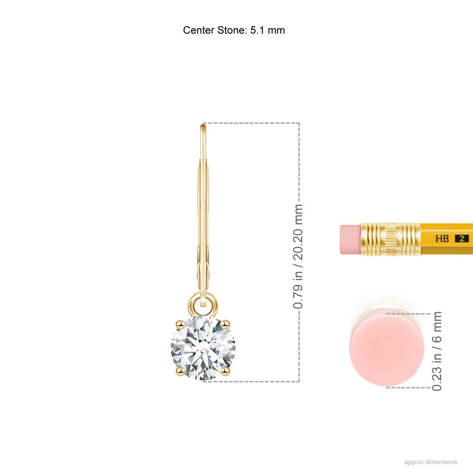5.1mm GVS2 Round Diamond Leverback Earrings in Yellow Gold ruler