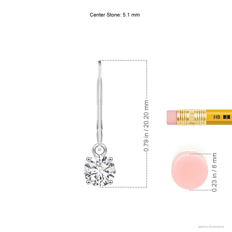 5.1mm HSI2 Round Diamond Leverback Earrings in P950 Platinum ruler